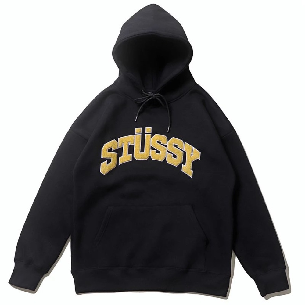 Stussy Chenille Arch Applique Hoodie Black and Grey